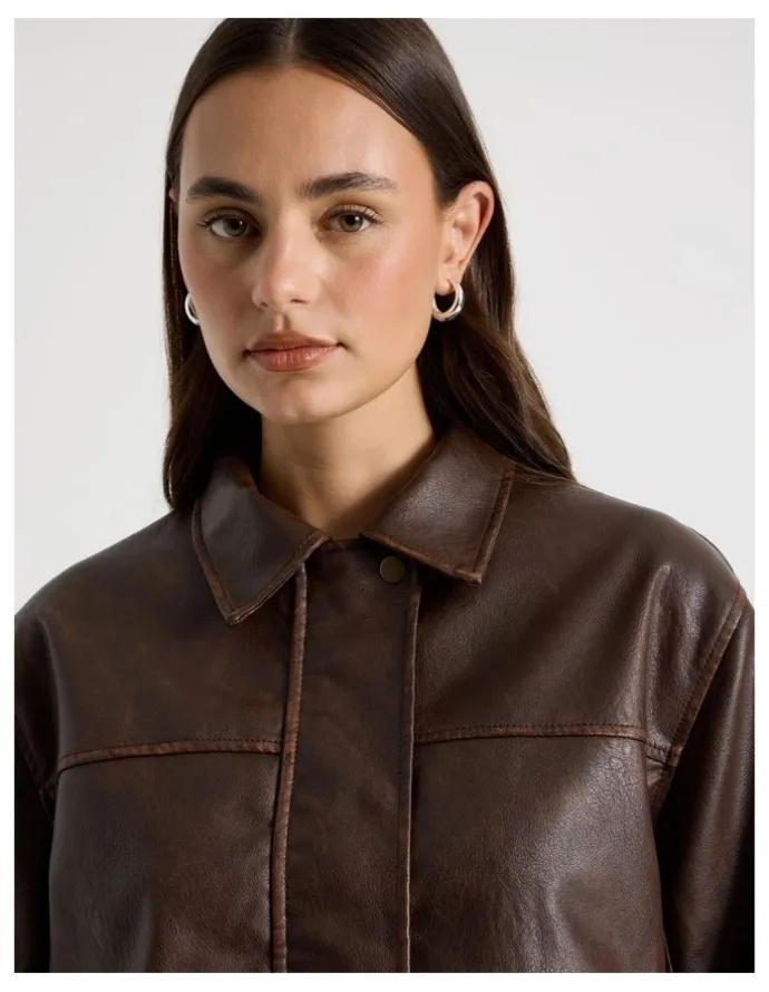 There After PU Distressed Jacket in Brown