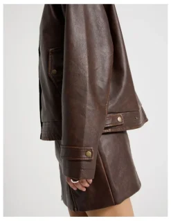 There After PU Distressed Jacket in Brown