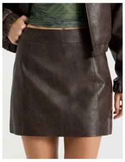 There After PU Leather Mini Skirt in Dark Brown