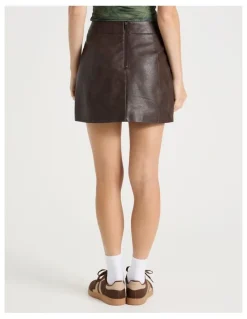 There After PU Leather Mini Skirt in Dark Brown