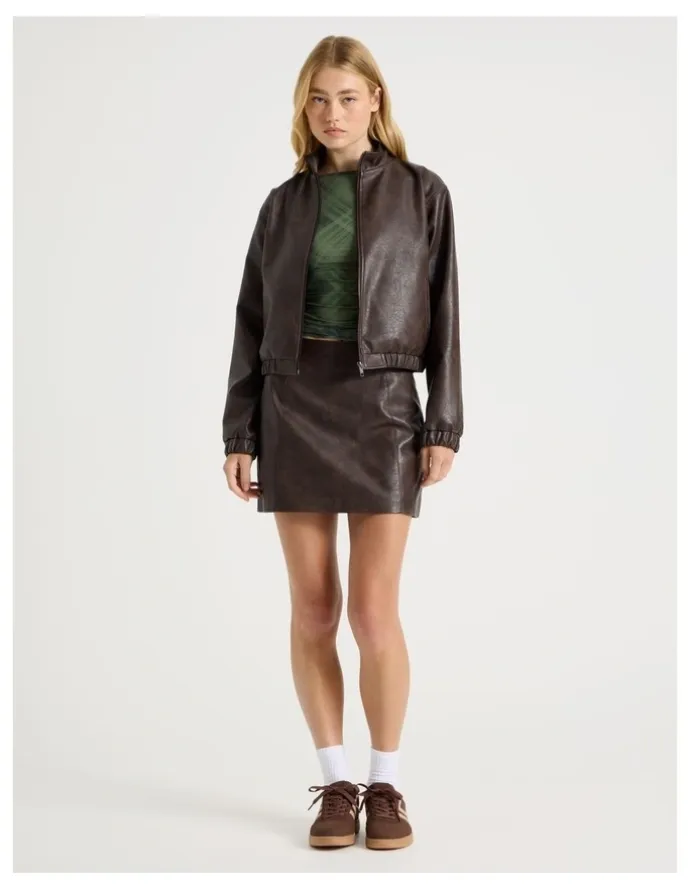There After PU Leather Mini Skirt in Dark Brown
