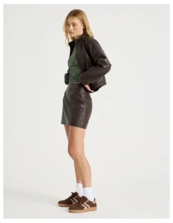There After PU Leather Mini Skirt in Dark Brown