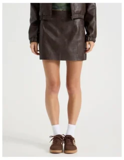 There After PU Leather Mini Skirt in Dark Brown