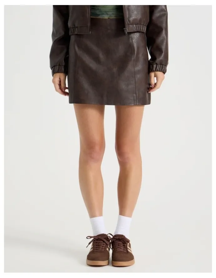There After PU Leather Mini Skirt in Dark Brown