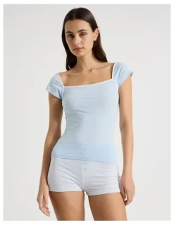 There After Soft Days Cap sleeve Fitted Tee in Blue Contrast Logo