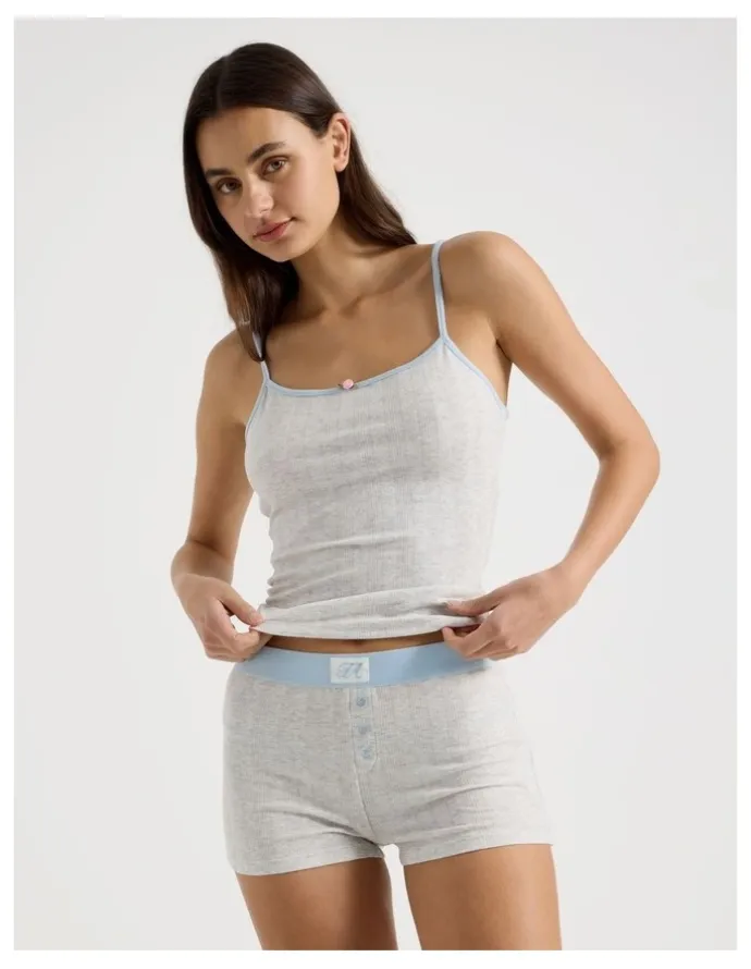 There After Soft Days Pointelle Sleep Short in Grey Marle & Blue
