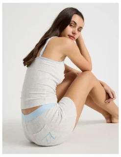There After Soft Days Pointelle Sleep Short in Grey Marle & Blue