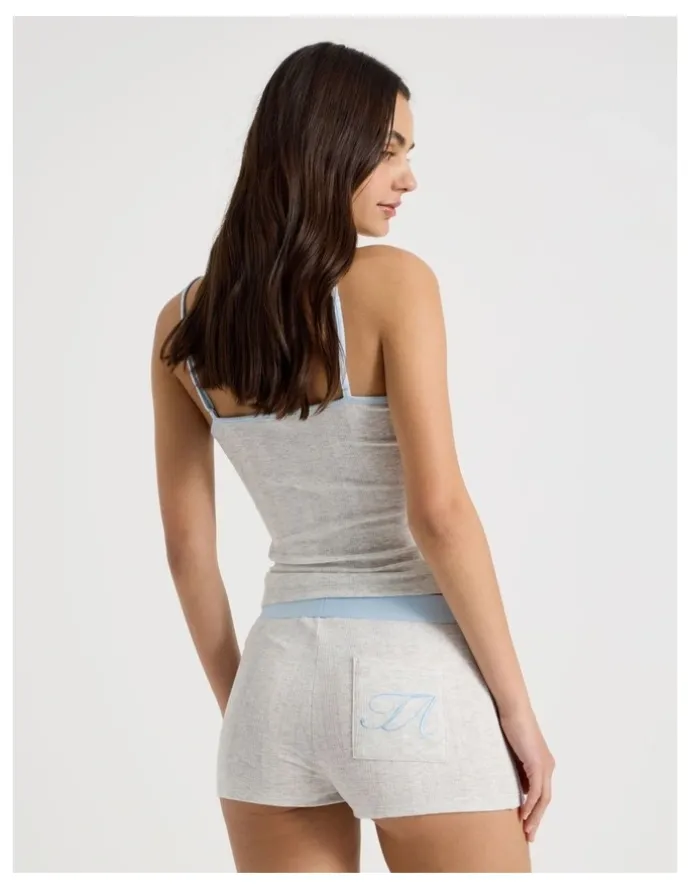 There After Soft Days Pointelle Sleep Short in Grey Marle & Blue