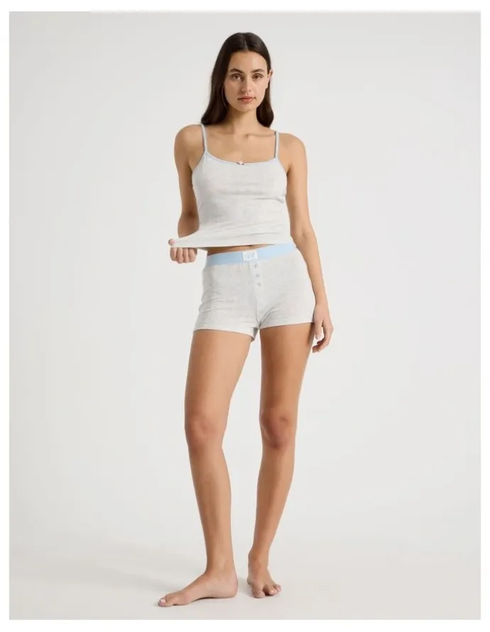 There After Soft Days Pointelle Sleep Short in Grey Marle & Blue