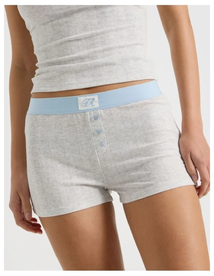 There After Soft Days Pointelle Sleep Short in Grey Marle & Blue