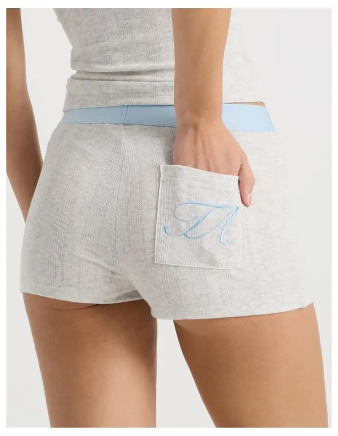 There After Soft Days Pointelle Sleep Short in Grey Marle & Blue