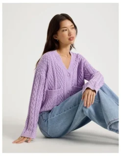 There After Stone Wash Cropped Boxy Cardigan in Orchid Bloom