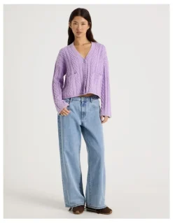 There After Stone Wash Cropped Boxy Cardigan in Orchid Bloom