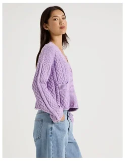 There After Stone Wash Cropped Boxy Cardigan in Orchid Bloom