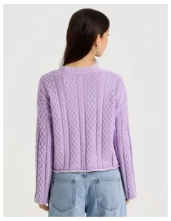 There After Stone Wash Cropped Boxy Cardigan in Orchid Bloom