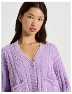 There After Stone Wash Cropped Boxy Cardigan in Orchid Bloom