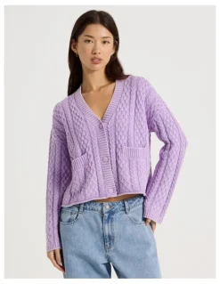 There After Stone Wash Cropped Boxy Cardigan in Orchid Bloom