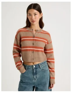 There After Stripe Cardigan in Brown