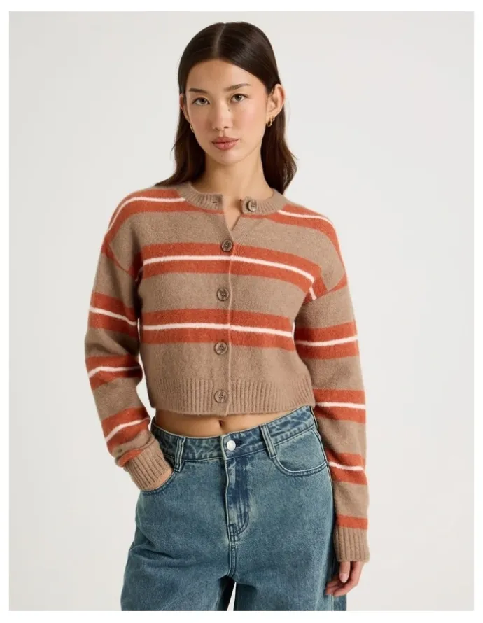 There After Stripe Cardigan in Brown