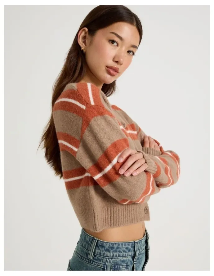 There After Stripe Cardigan in Brown