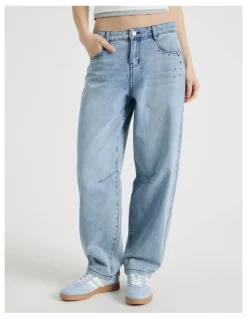 There After Baggy Barrel Leg with Studs in Light Blue