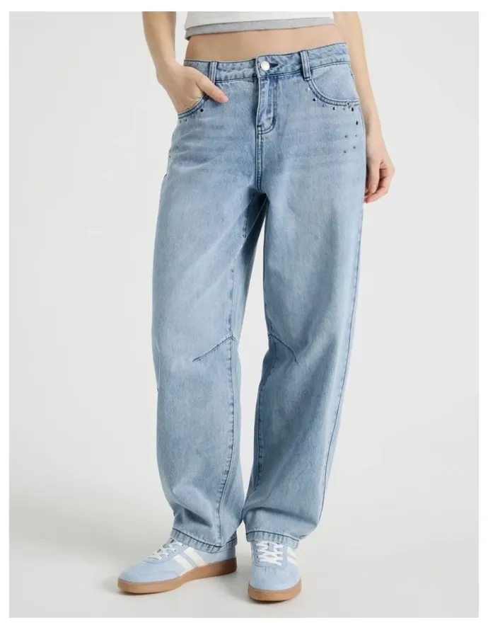 There After Baggy Barrel Leg with Studs in Light Blue