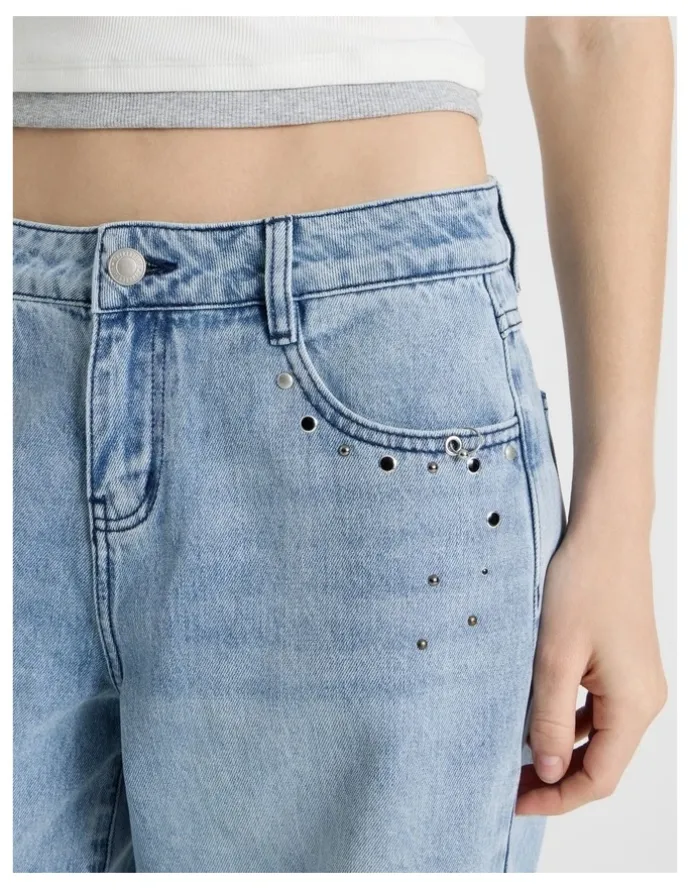 There After Baggy Barrel Leg with Studs in Light Blue