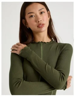 There After Contrast Stitch Detail Dress in Olive Night