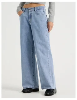 There After Low Rise Baggy Jeans in Light Blue