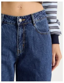 There After Low Rise Baggy Jeans in Mid Blue