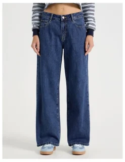 There After Low Rise Baggy Jeans in Mid Blue