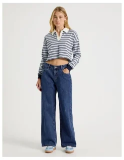 There After Low Rise Baggy Jeans in Mid Blue