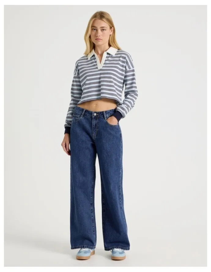 There After Low Rise Baggy Jeans in Mid Blue