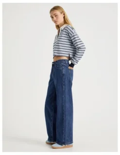 There After Low Rise Baggy Jeans in Mid Blue