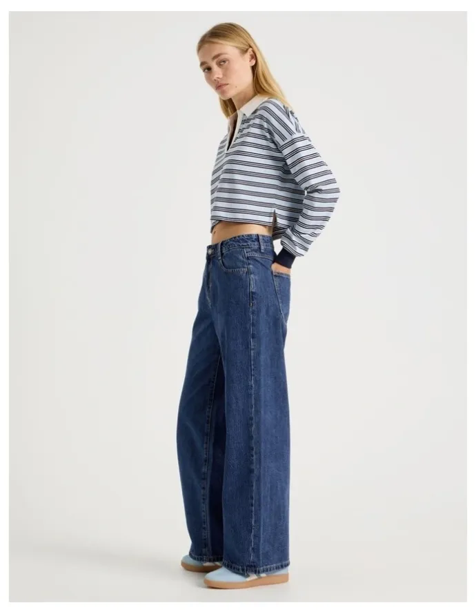 There After Low Rise Baggy Jeans in Mid Blue