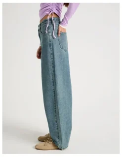 There After Mid Rise Barrel Leg Jean in Mid Blue Wash