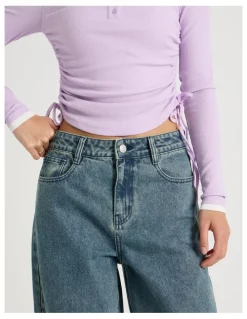 There After Mid Rise Barrel Leg Jean in Mid Blue Wash