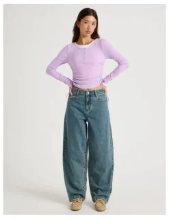 There After Mid Rise Barrel Leg Jean in Mid Blue Wash