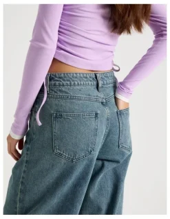 There After Mid Rise Barrel Leg Jean in Mid Blue Wash