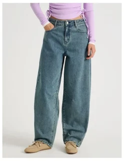There After Mid Rise Barrel Leg Jean in Mid Blue Wash