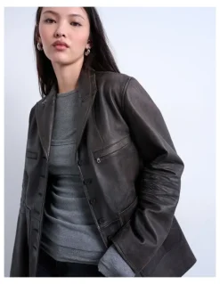 TOPSHOP Aria Leather Blazer in Black