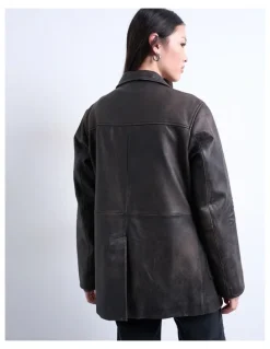 TOPSHOP Aria Leather Blazer in Black