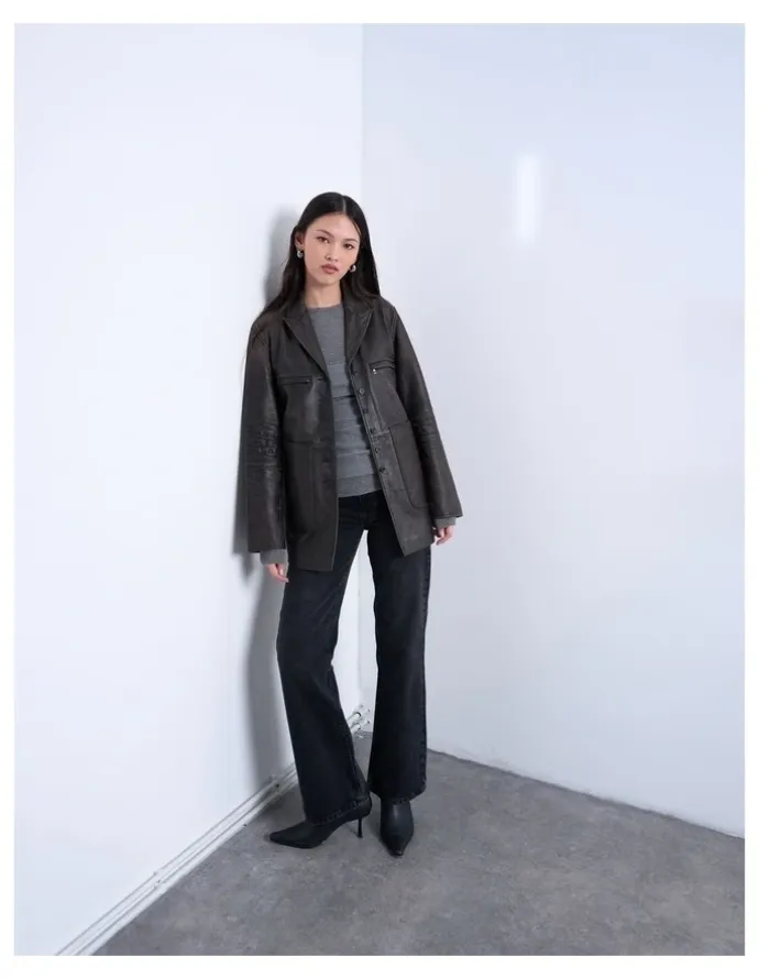 TOPSHOP Aria Leather Blazer in Black