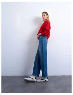 TOPSHOP Cinch Low Rise Wide Leg Jeans in Blue