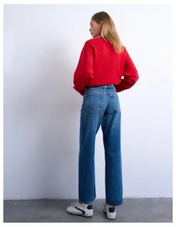 TOPSHOP Cinch Low Rise Wide Leg Jeans in Blue