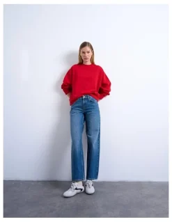 TOPSHOP Cinch Low Rise Wide Leg Jeans in Blue