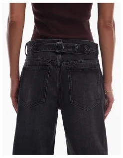 TOPSHOP Cinch Wide Denim Jeans in Black