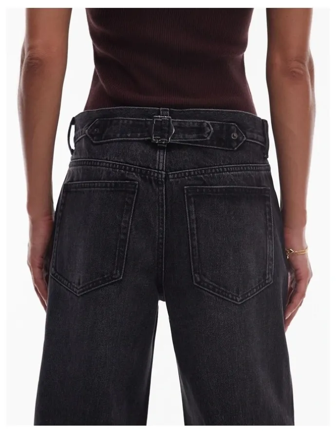 TOPSHOP Cinch Wide Denim Jeans in Black