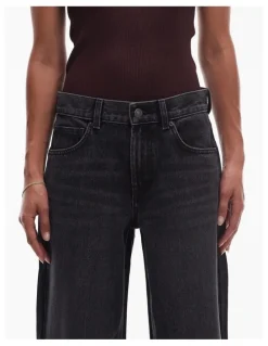 TOPSHOP Cinch Wide Denim Jeans in Black