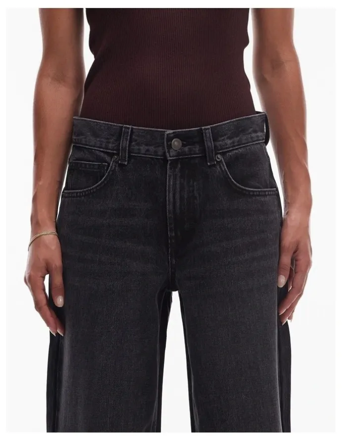 TOPSHOP Cinch Wide Denim Jeans in Black
